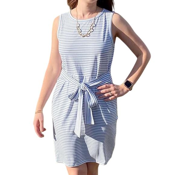 Blue and White Striped Sleeveless Summer Dress with Pockets Size Medium NEW - Picture 9 of 11